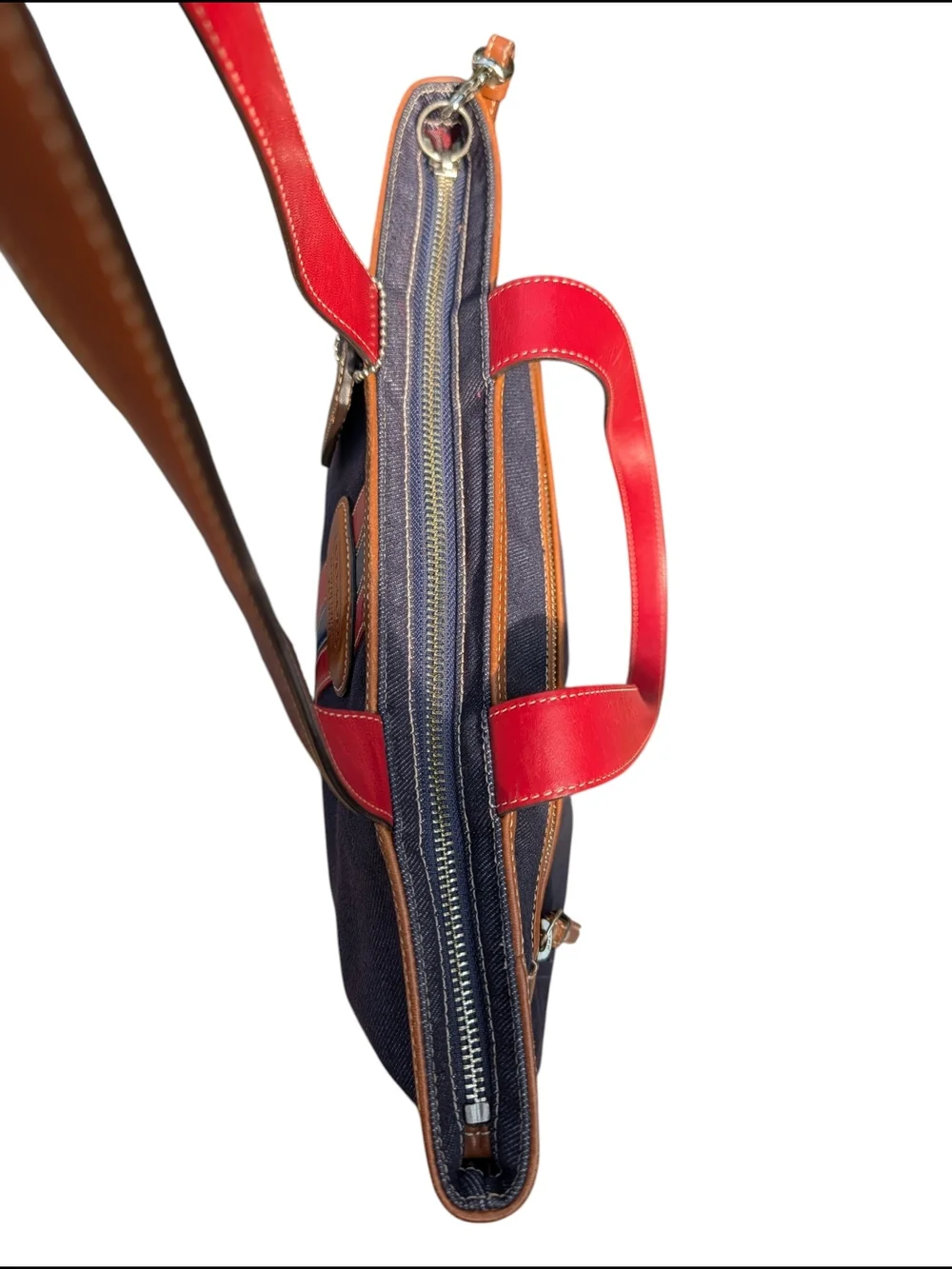 Coach Vintage Y2K Denim Leather Racing Stripe Tote Bag Leatherware (C04K-6866)